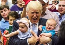 Trump eats baby in front of mother during rally Trump Baby
