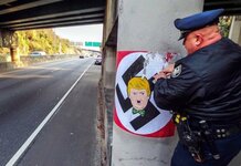 Trump voters deface Police posters with Trump stickers Trump voters deface police recruitment poster with Trump Sticker