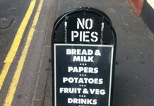 Billboard saying "No pies"