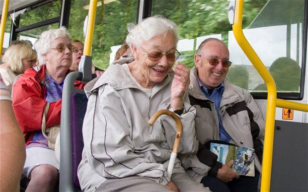 People on bus laughing