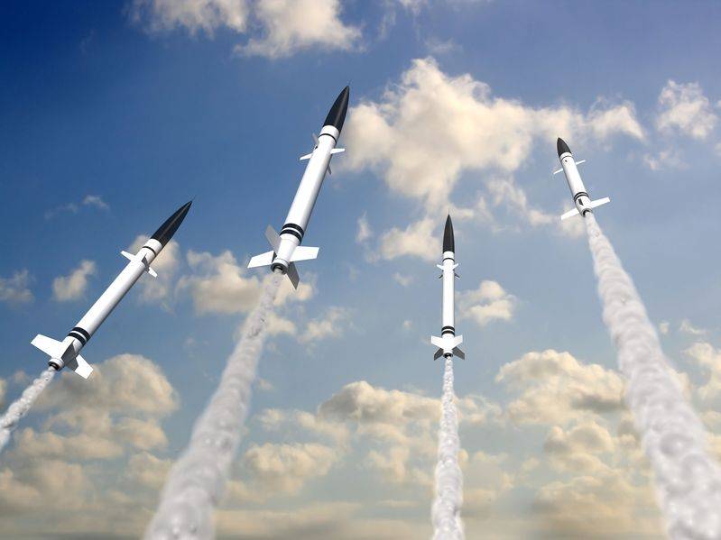 Missiles flying into sky
