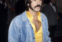 Middle aged man pulls off the double denim look