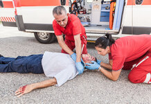 Emergency services respond to man with spade in head