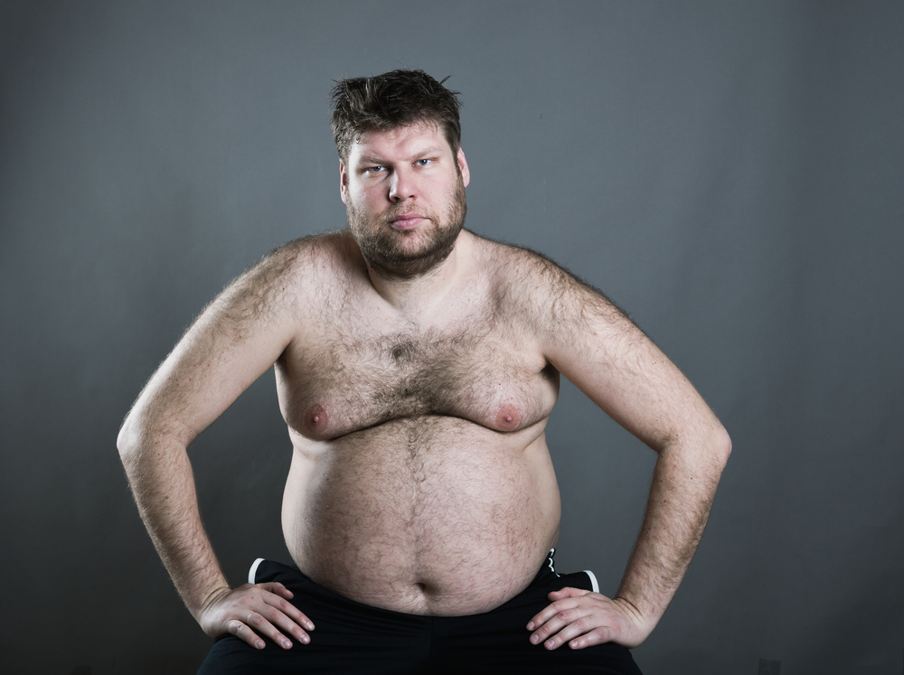 Shirtless fat man